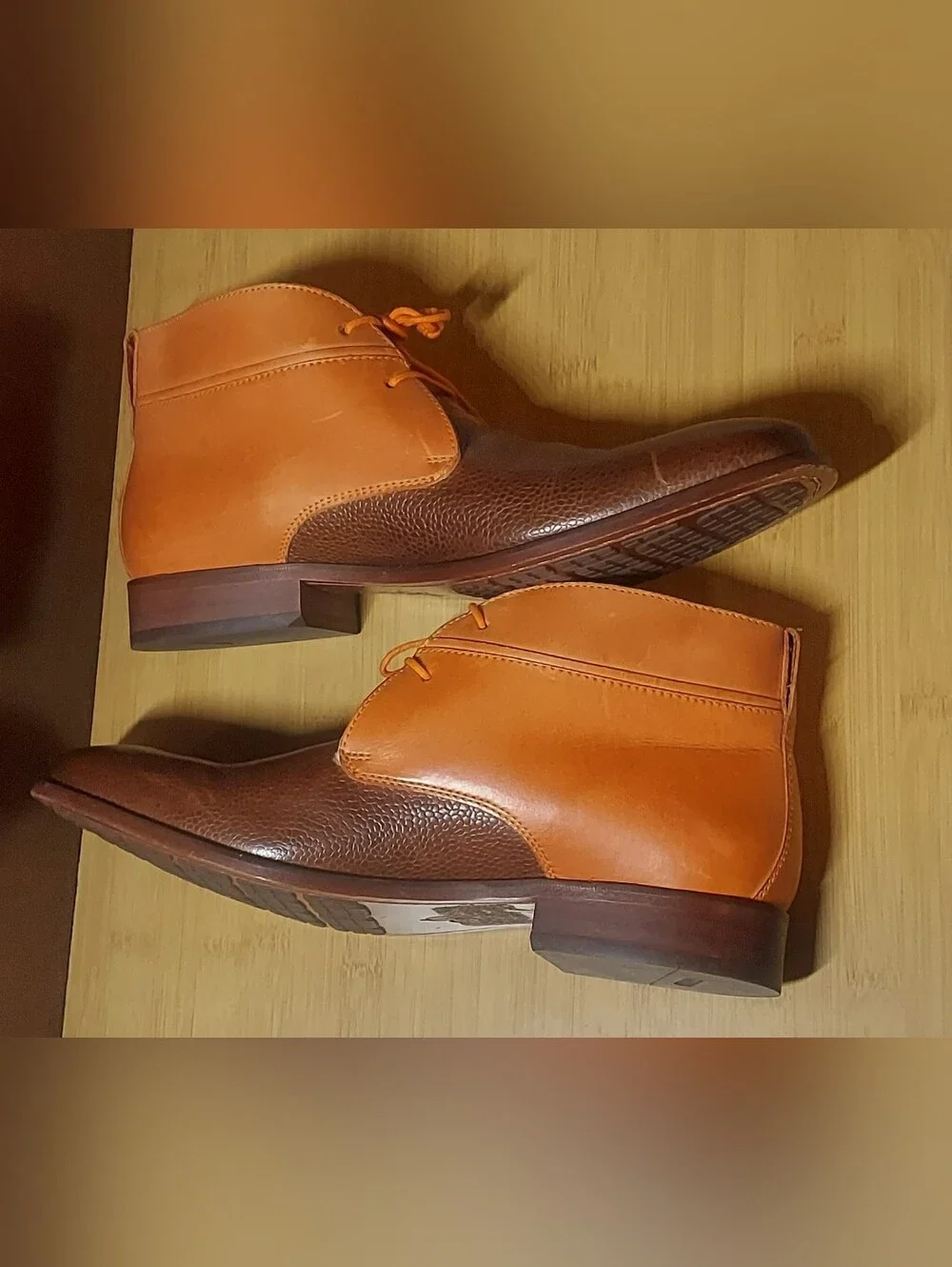 COLE HAAN ROADLOTS C10401 MEN'S BROWN & ORANGE LEATHER FAUX FUR BOOTS SIZE 8.5M